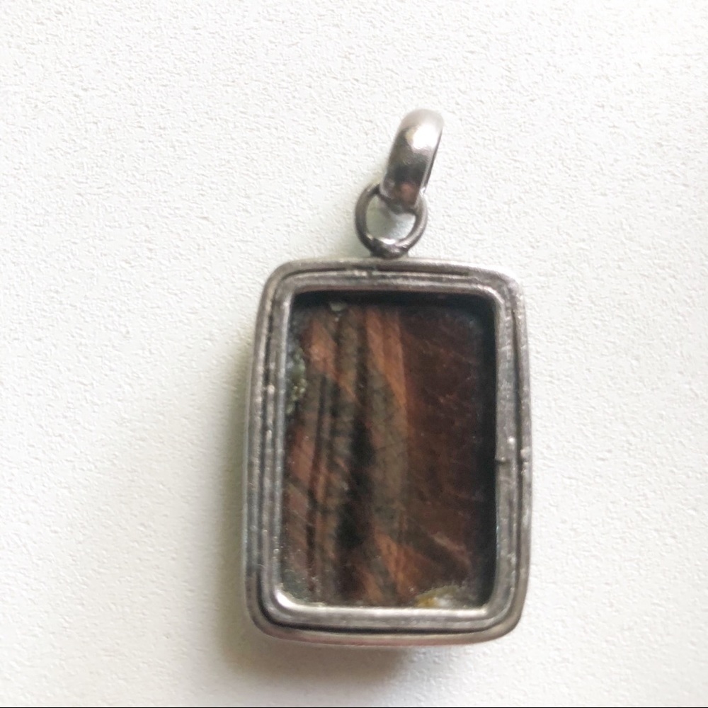 Sterling Silver Rectangle Brown Necklace Pendant - image 4